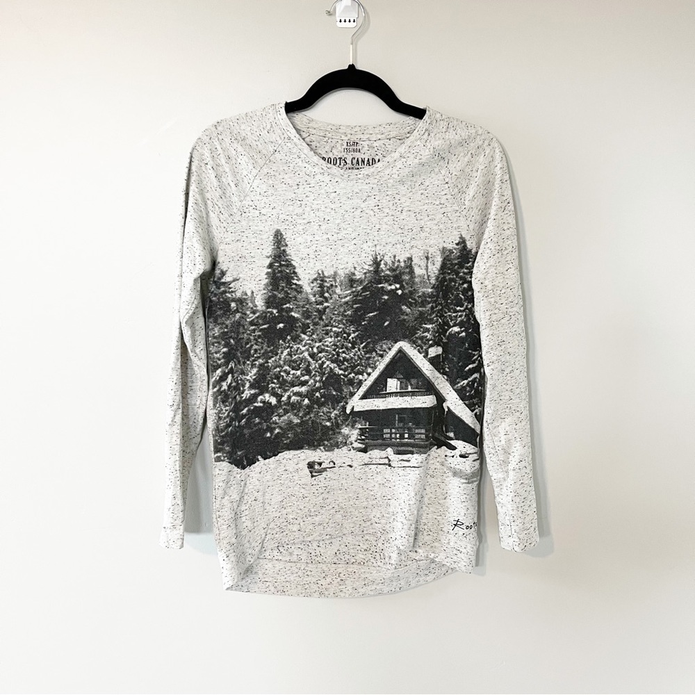 Roots Canada long‎ sleeve tunic shirt mountain winter scene women’s xsmall